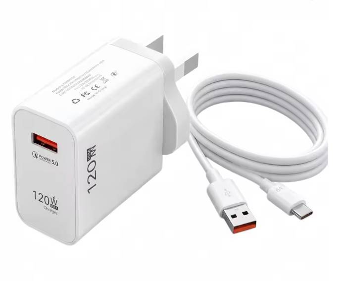 120W Max Super Fast Charger USB-A Wall Plug Power Adapter with 1M 6A Cable UK Plug for iphone samsung Mobile Phone Charge 5.0